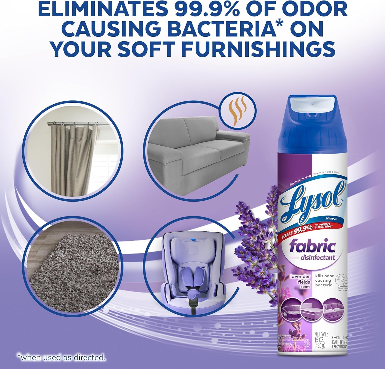 Lysol Fabric Disinfectant Spray pet-bed-focus shows odor and germ control on fabrics.