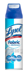 Lysol Fabric Disinfectant Spray Sundrenched Linen bottle pour showing wide coverage for large surfaces.