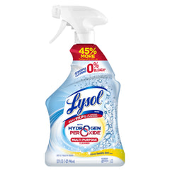 Lysol Hydrogen Peroxide citrus cleaner bottle showing powerful, bleach-free cleaning.