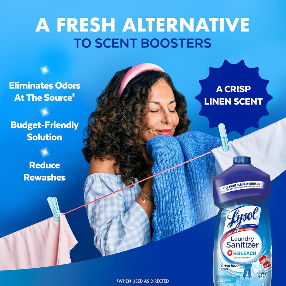 Lysol Laundry Sanitizer used on whites and colors in laundry.