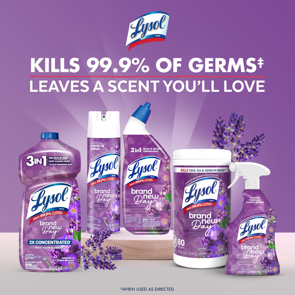Lysol Lavender and Cotton Blossom scent freshens your bathroom.