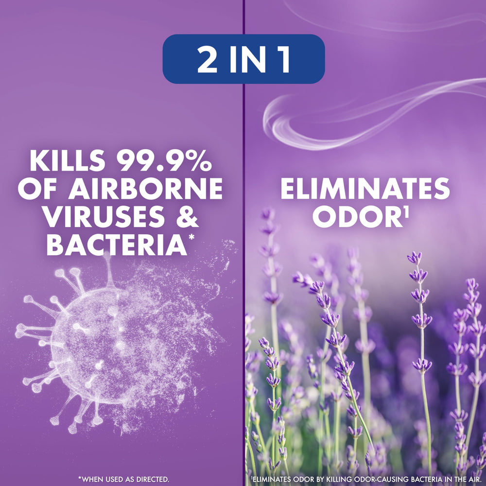 Lysol Lavender Sky fragrance label highlighting scent and odor elimination.