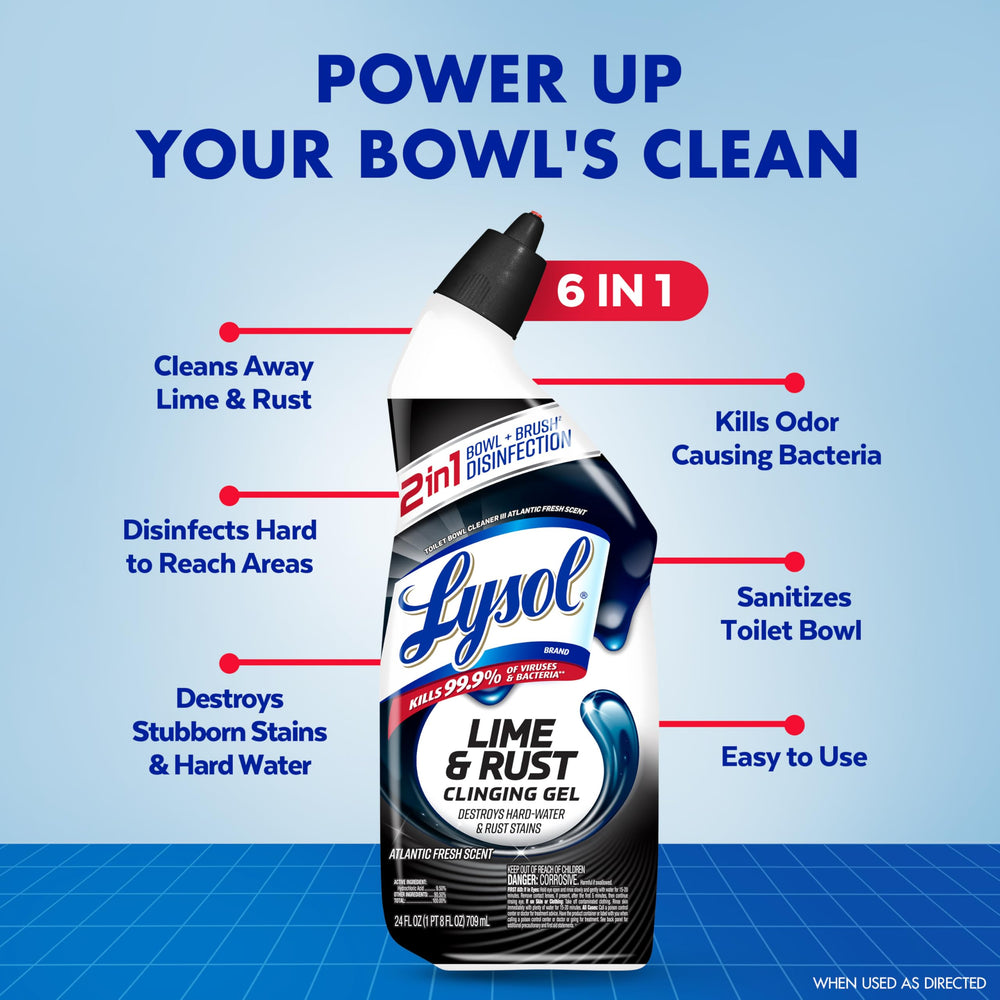 Lysol Lime and Rust gel clinging to toilet bowl surface