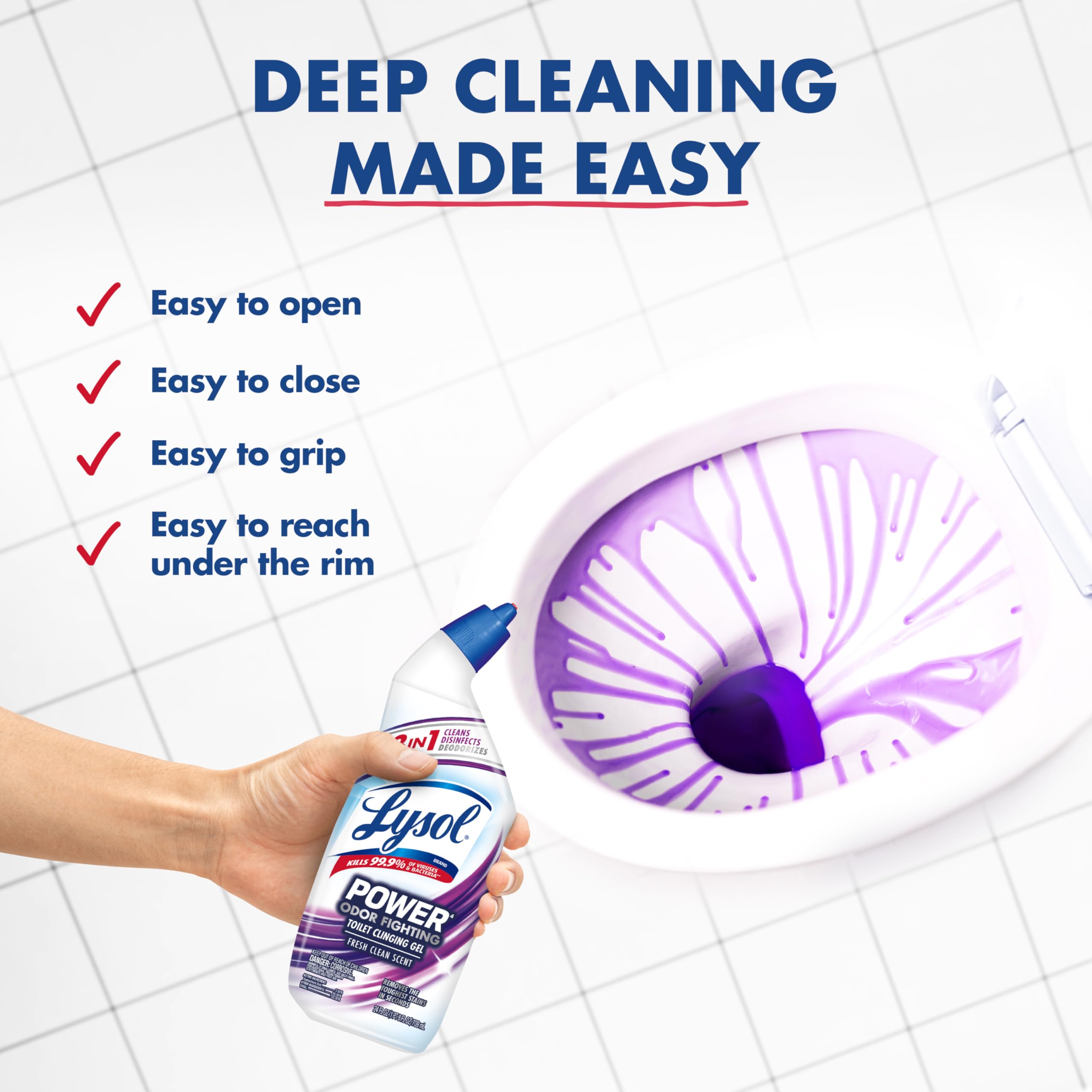 Angled neck guides cleaning under the toilet rim