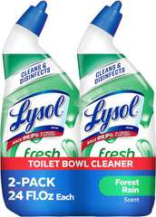 Lysol Toilet Bowl Cleaner Gel Forest Rain twin-pack front view shows disinfection and fragrance