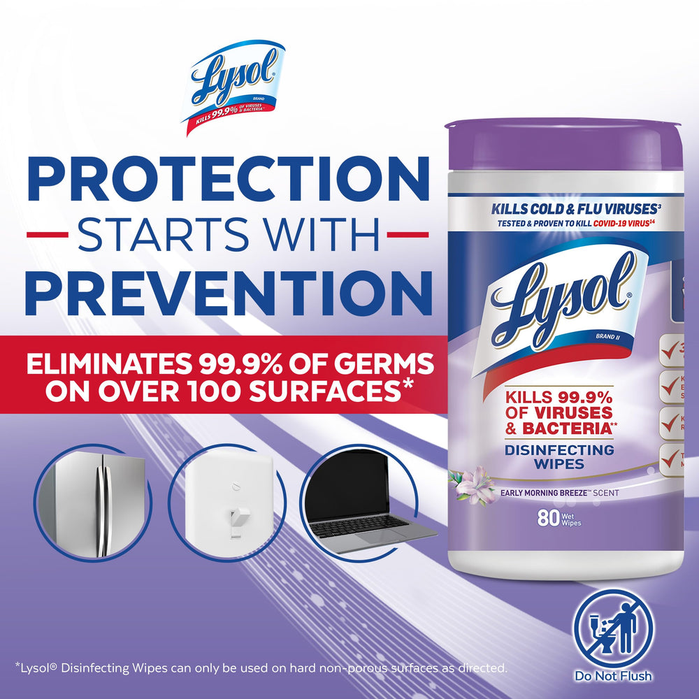Lysol wipes in dorm room setup supporting quick cleanup between study sessions.