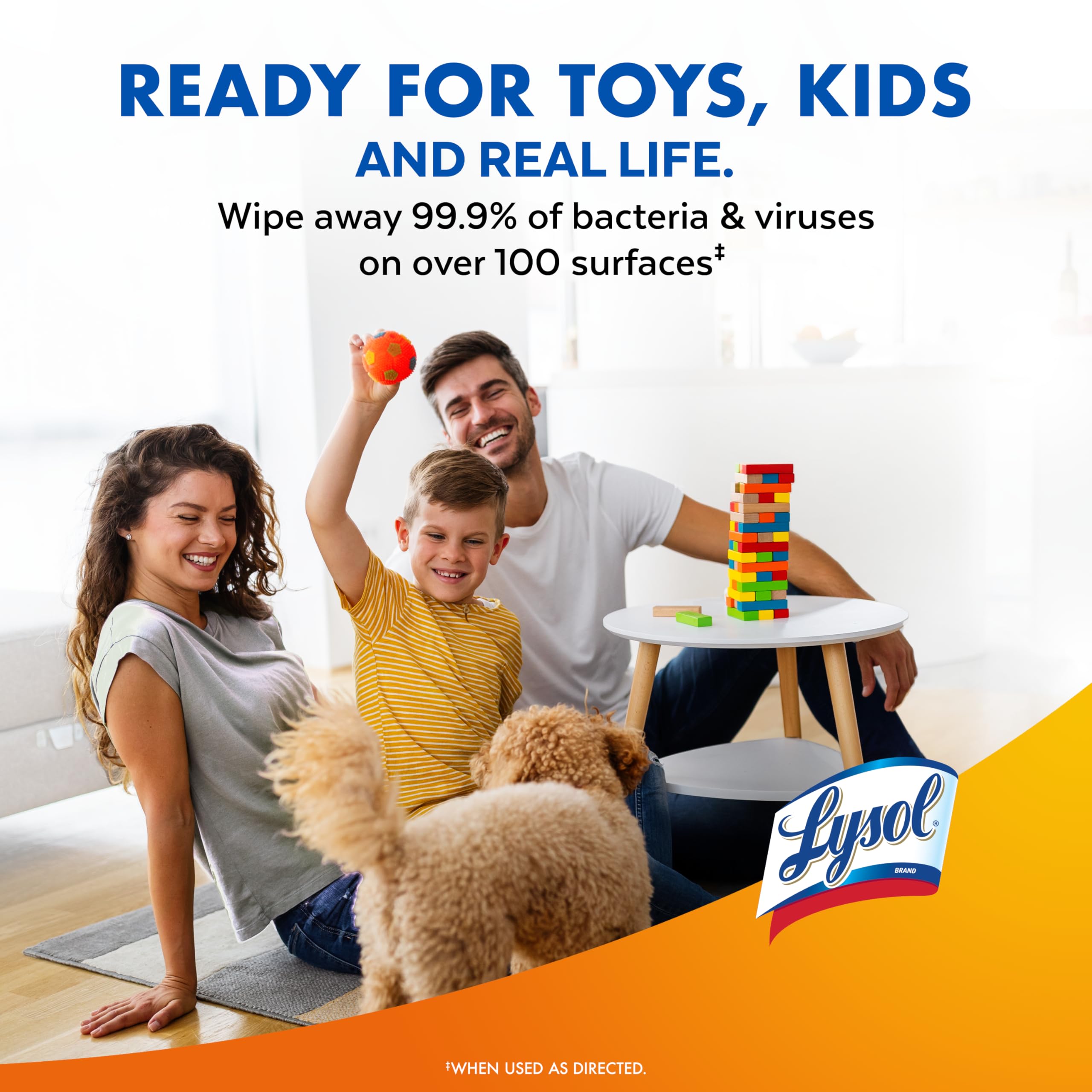 Lysol Wipes quick-disinfection visual for fast cleanup.