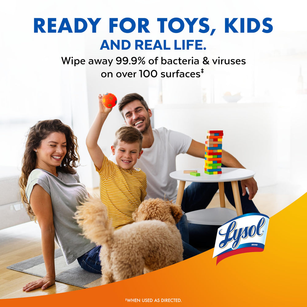 Lysol Wipes quick-disinfection visual for fast cleanup.