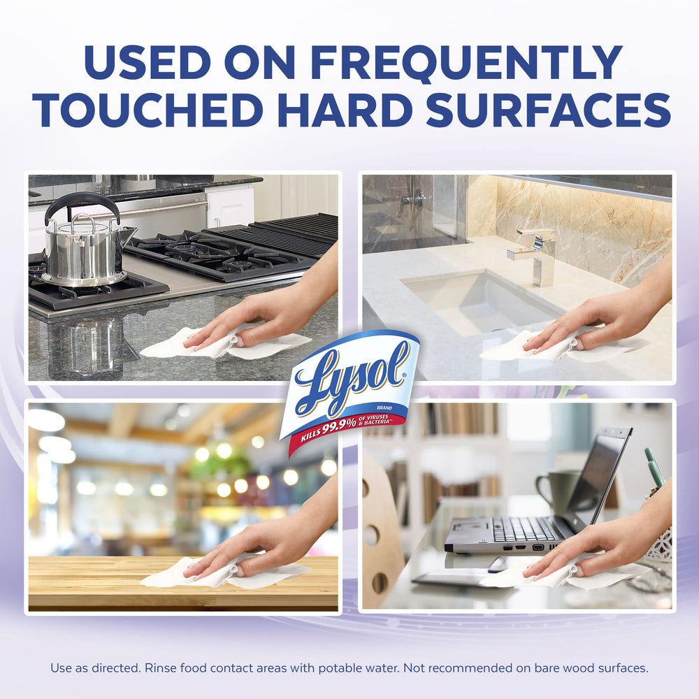 Lysol Disinfecting Wipes disinfect kitchen and bathroom surfaces for a fresher feel.