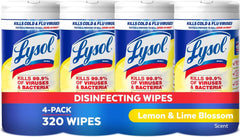 Lysol Disinfectant Wipes multi-surface pack four for quick disinfection on kitchens and bathrooms.