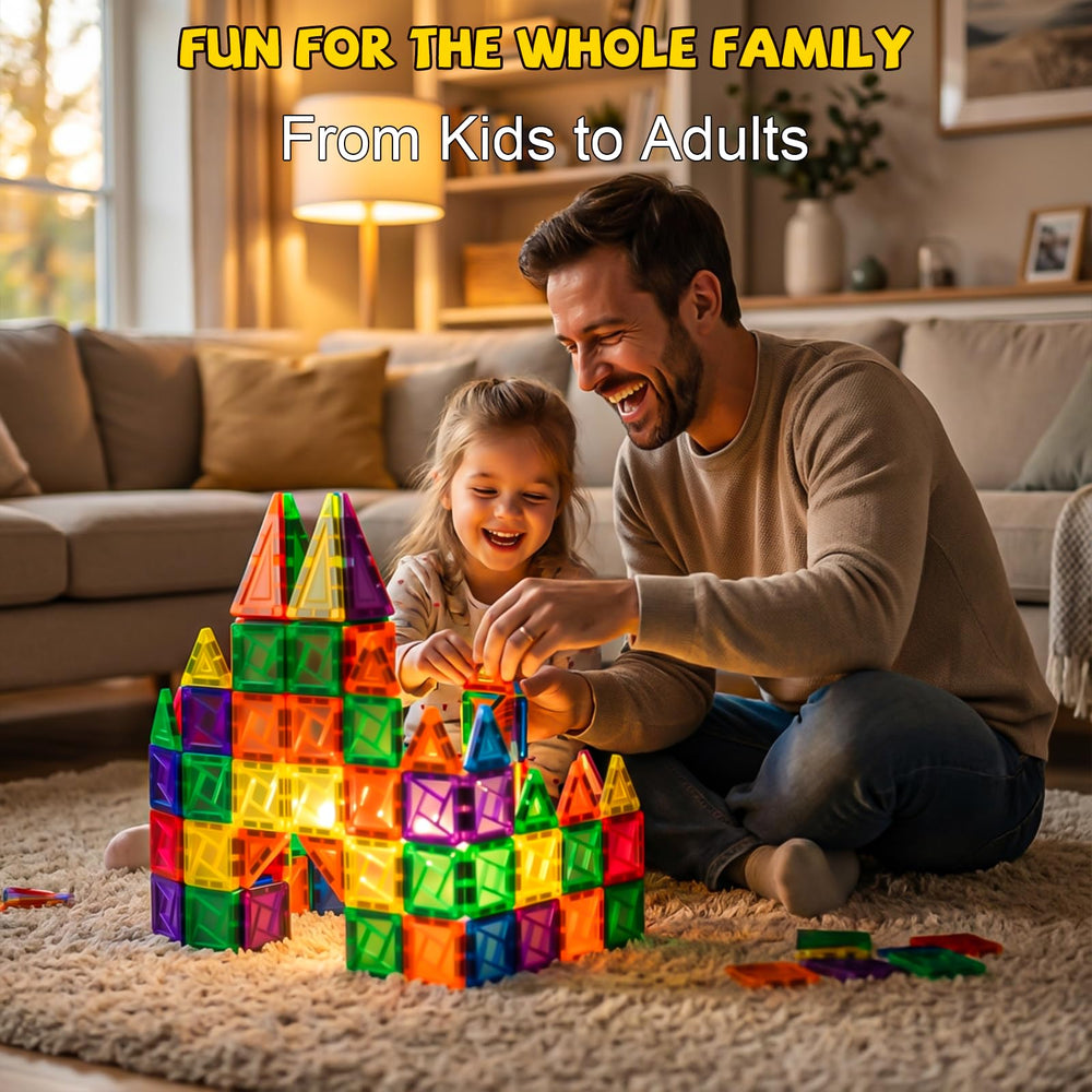 Lyzaoc magnetic tiles highlighting educational benefits in play.