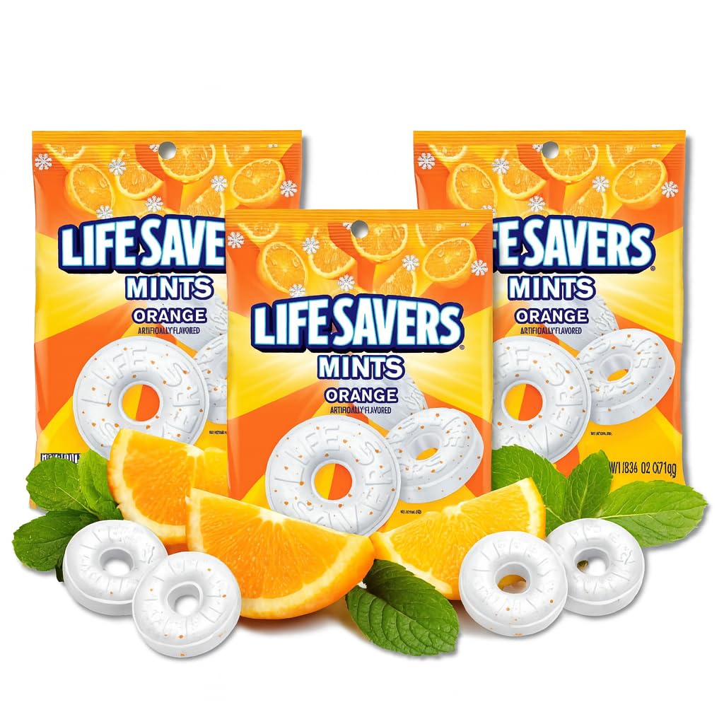 LYZA'S LifeSavers Orange Mint bags, individually wrapped for on-the-go snacking.