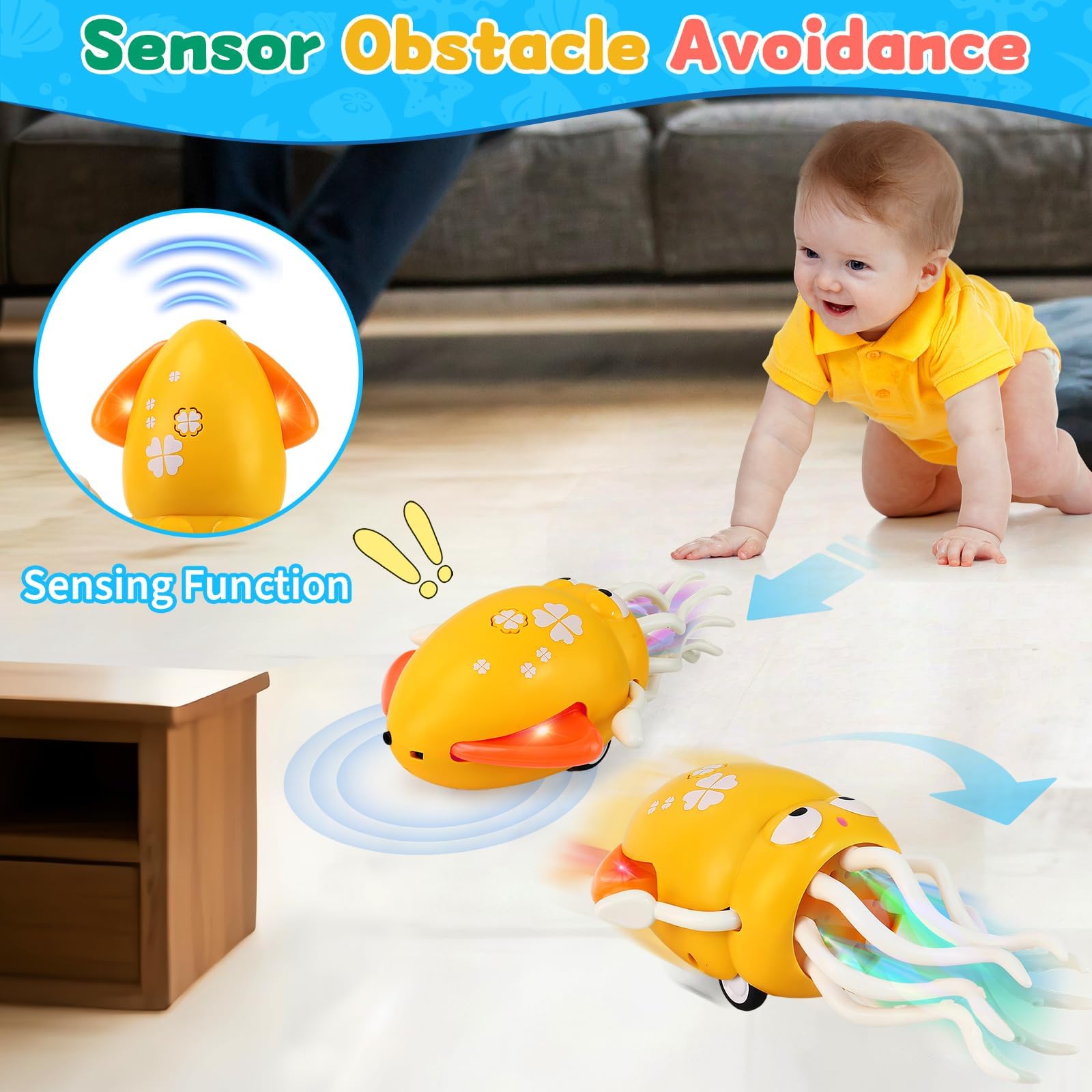 LZZAPJ obstacle-sensor crawling octopus helps motor coordination exploration.