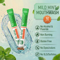M-MW alcohol-free mouthwash packet demonstrates a gentle formula for sensitive mouths.