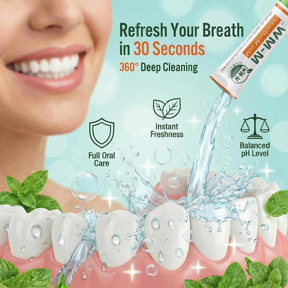 M-MW easy-open tear notch reveals a quick, mess-free mouthwash refresh.