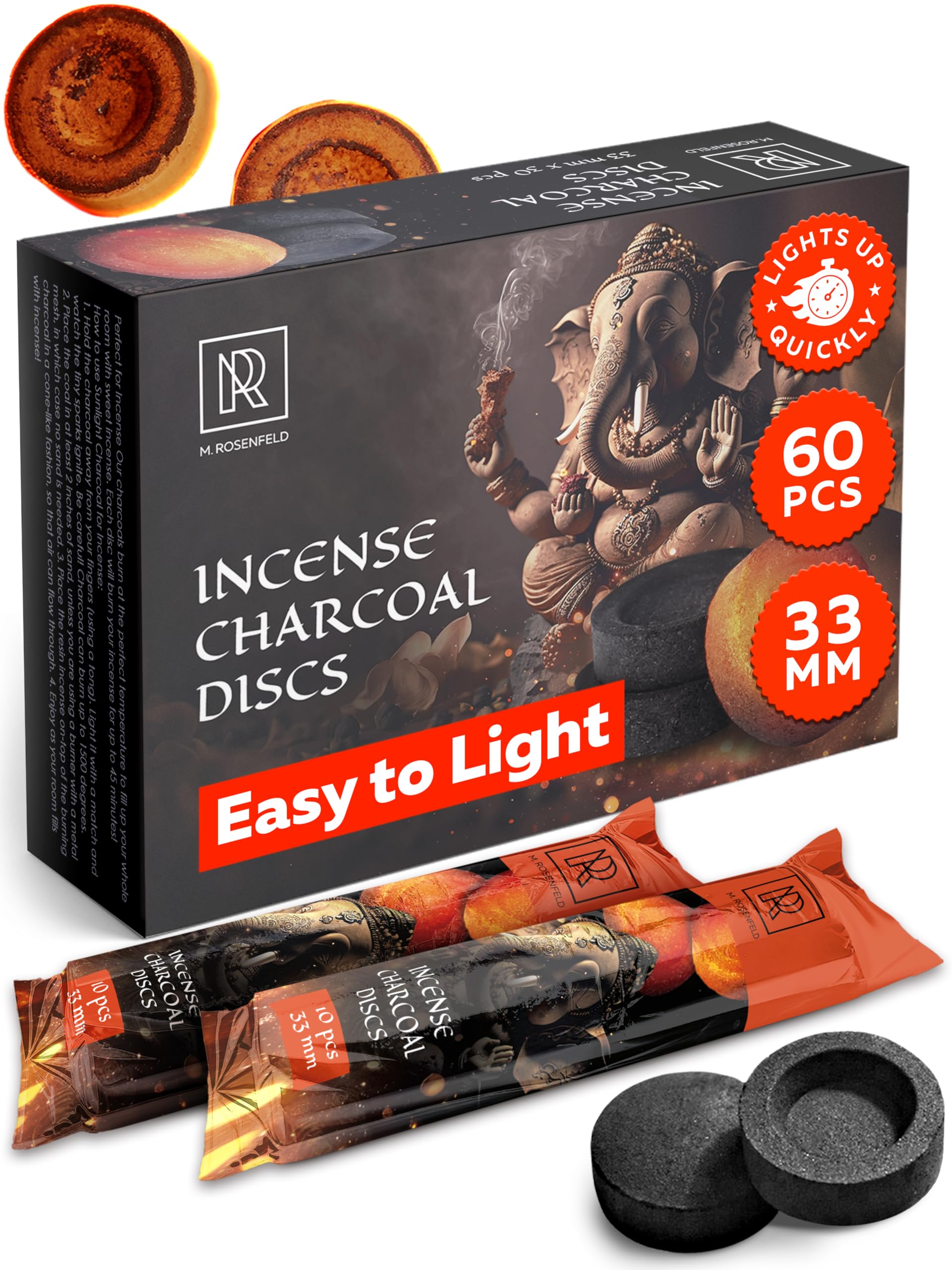M. ROSENFELD charcoal disc instant light for fast incense burning