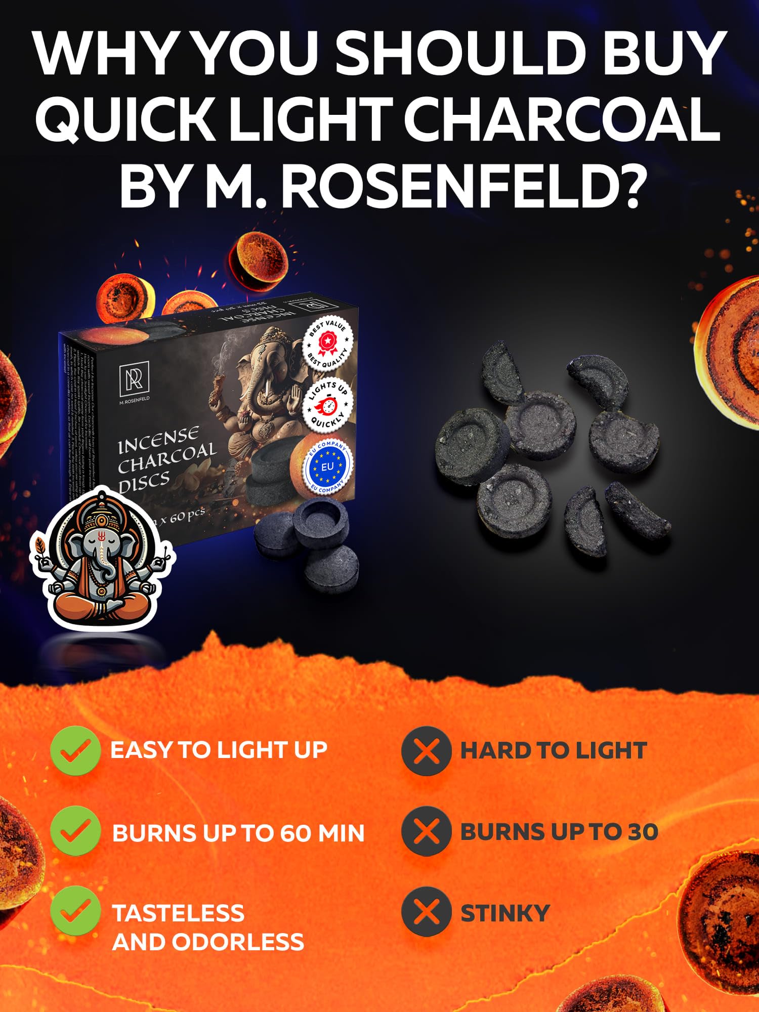 M. ROSENFELD charcoal disc compatible with resin and incense rituals