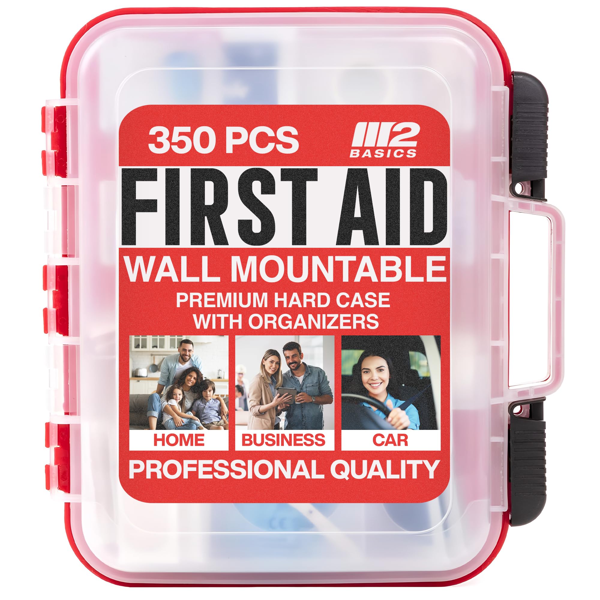 M2 BASICS first aid kit wall-mountable with dual-layer case for quick access