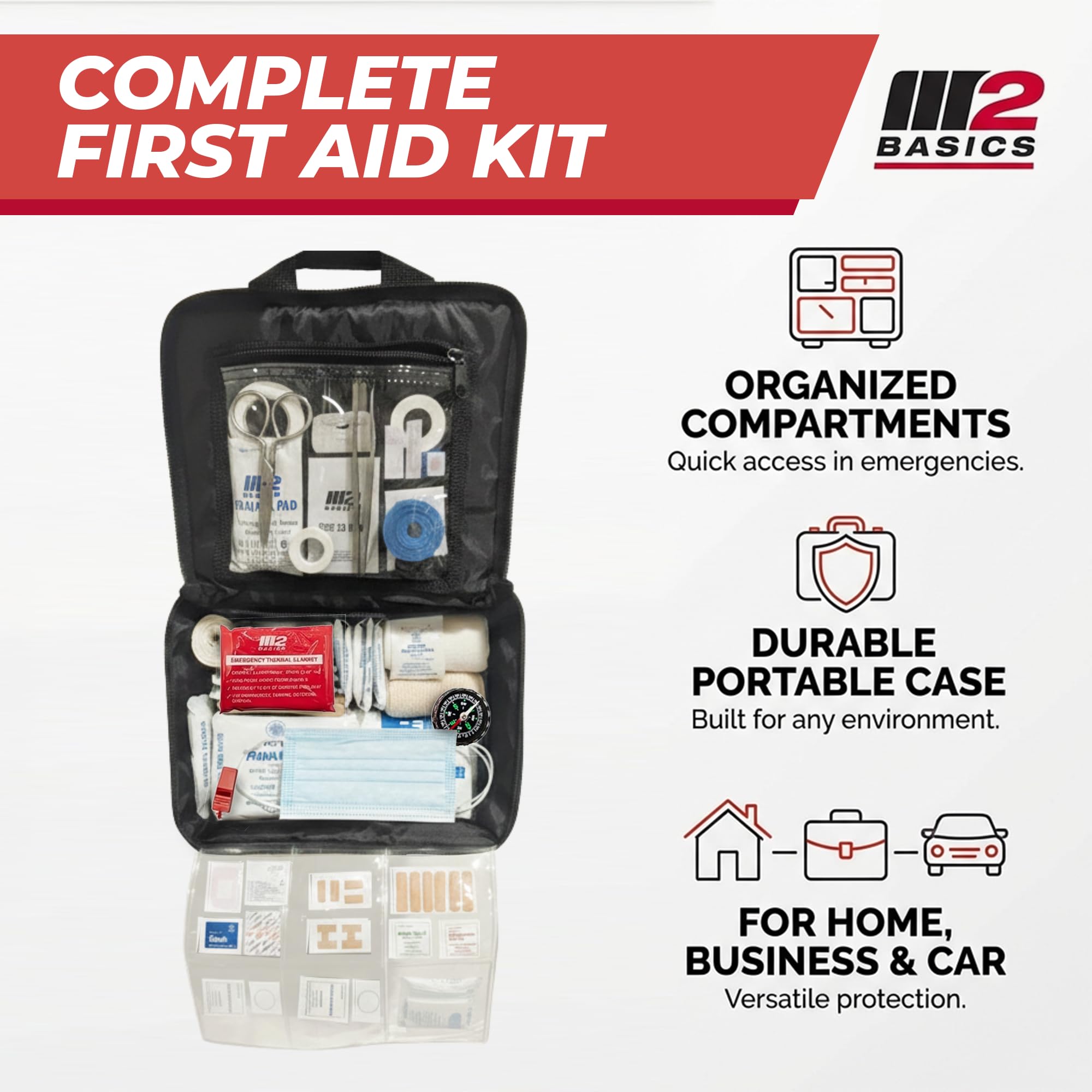 M2 BASICS Premium kit with antiseptic wipes and tweezers for fast care