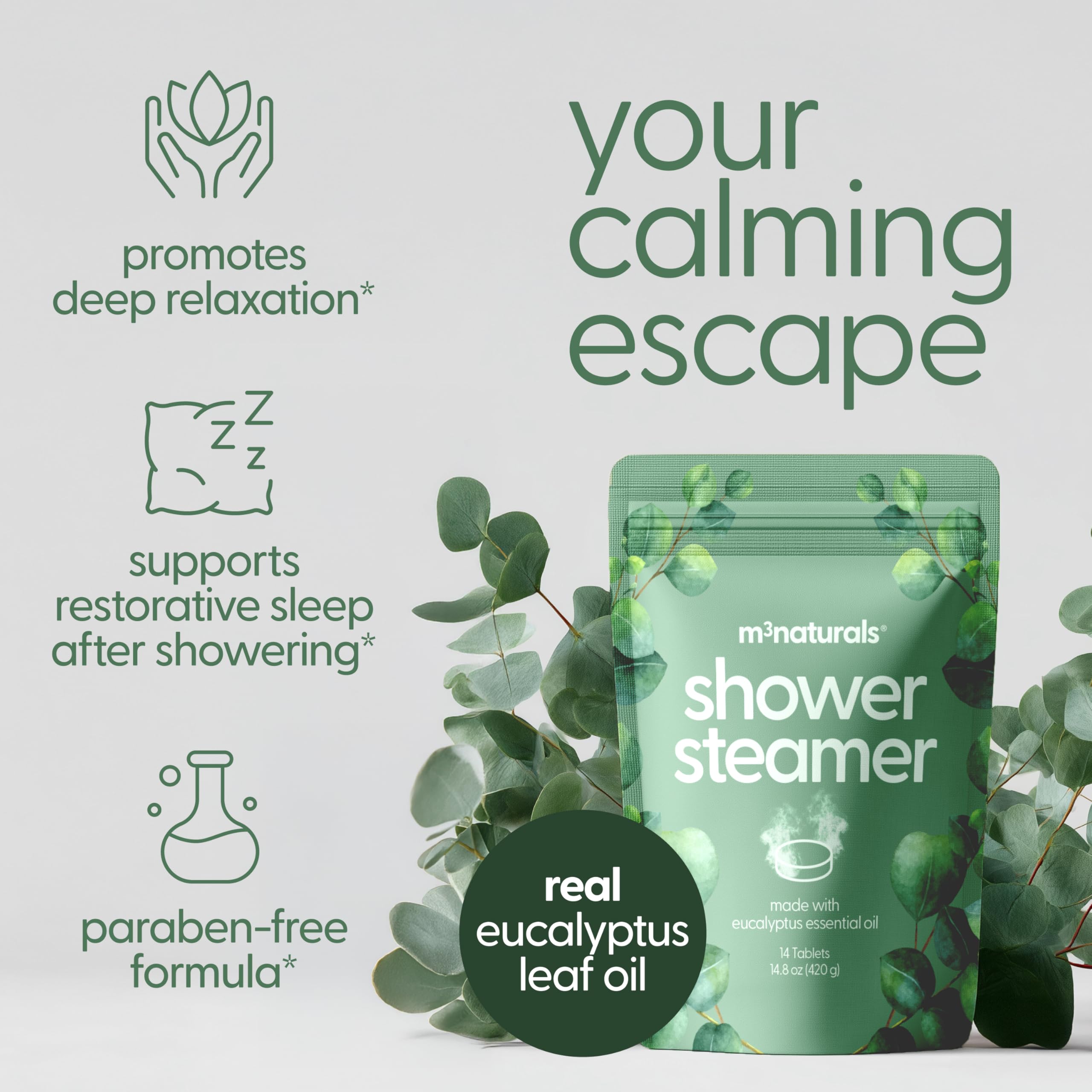 M3 Naturals eucalyptus steamers, individually wrapped for freshness.