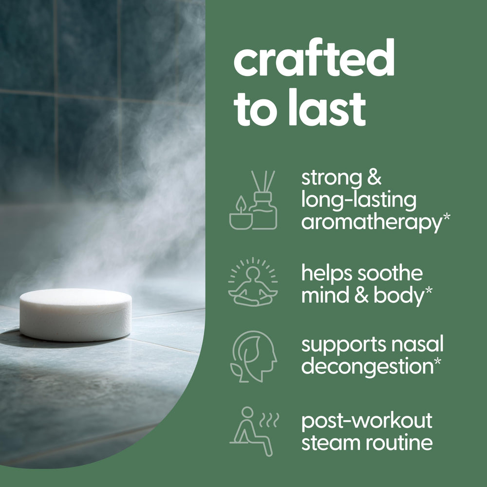 Eucalyptus steam release in shower from M3 Naturals steamers.