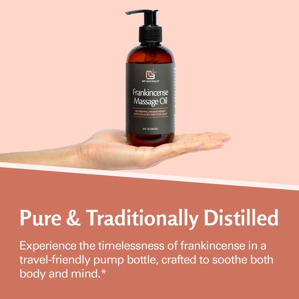 M3 Naturals frankincense oil on skin during relaxation session.