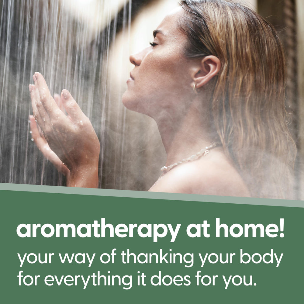 Relaxing shower scene with M3 Naturals eucalyptus steamers.