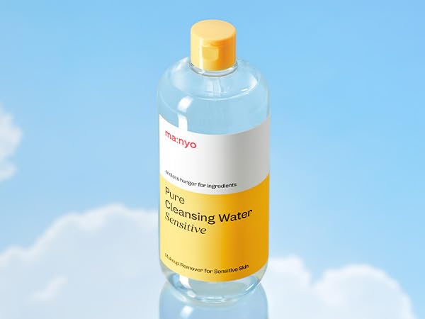 Ma:nyo Pure Cleansing Water packaging highlights vegan certification and all-in-one cleansing benefits.