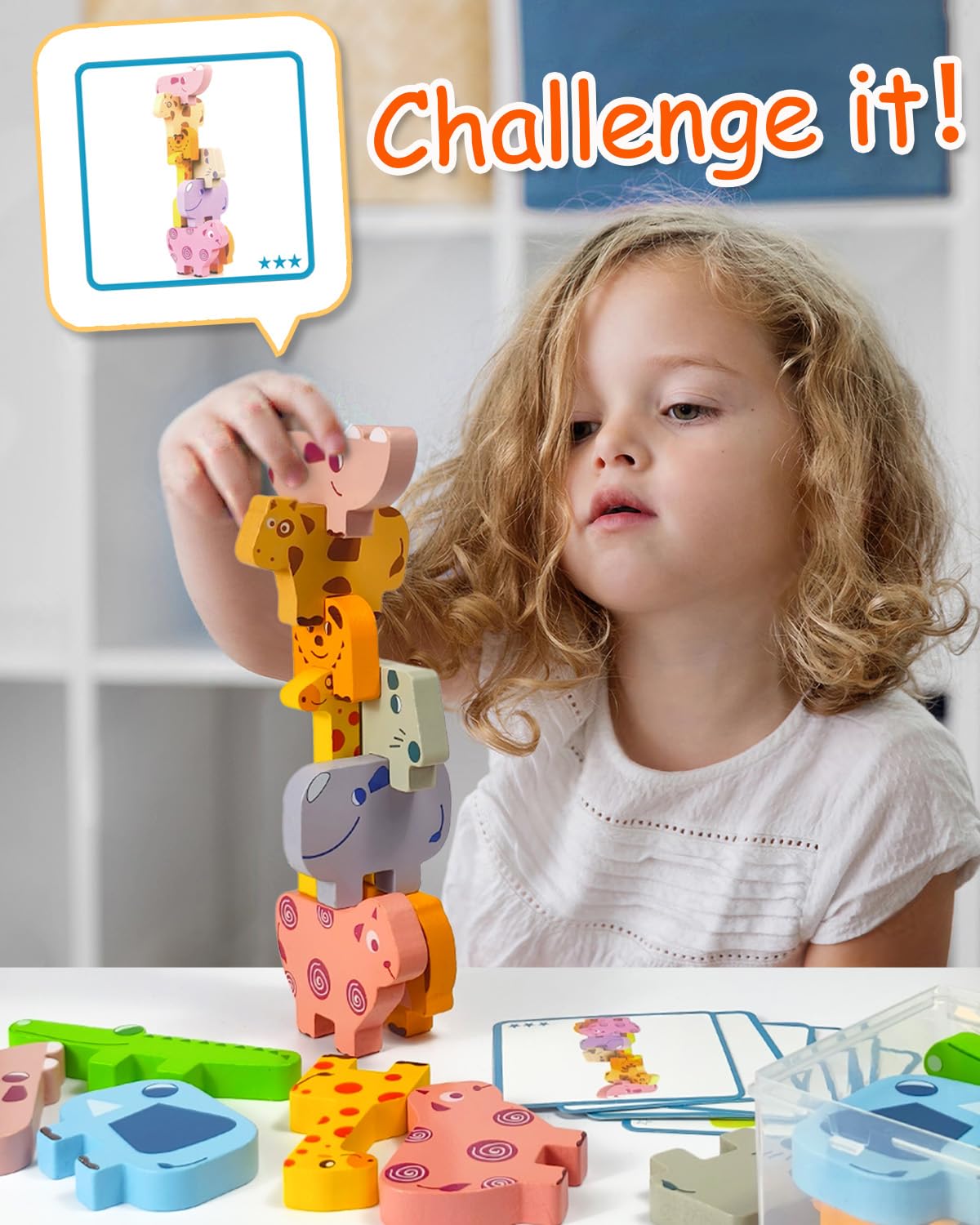 Maaacute chunky wooden blocks help tiny hands stack easily while exploring animals