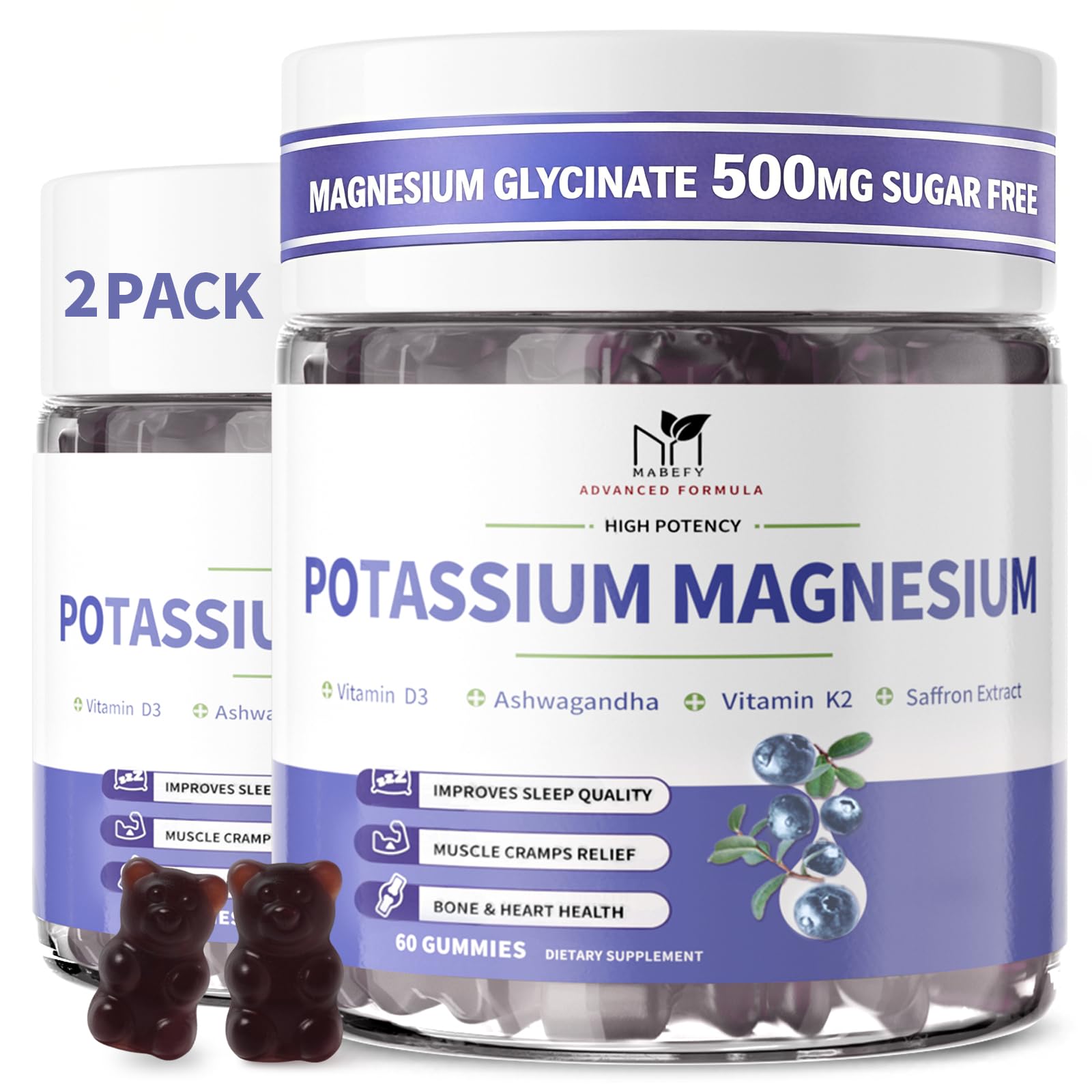 MABEFY gummies bottle front showing dual mineral formula for daily muscle support