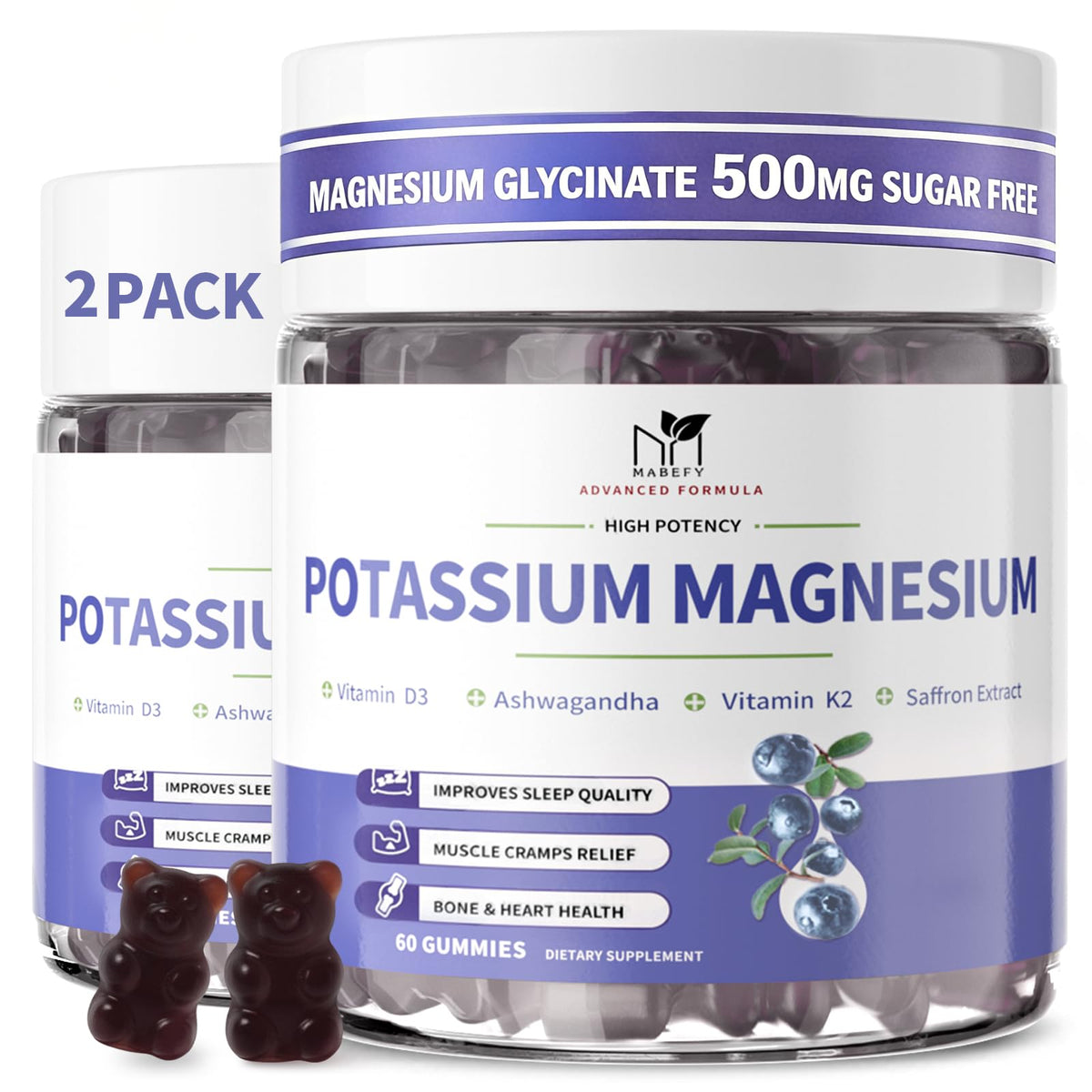 MABEFY gummies bottle front showing dual mineral formula for daily muscle support