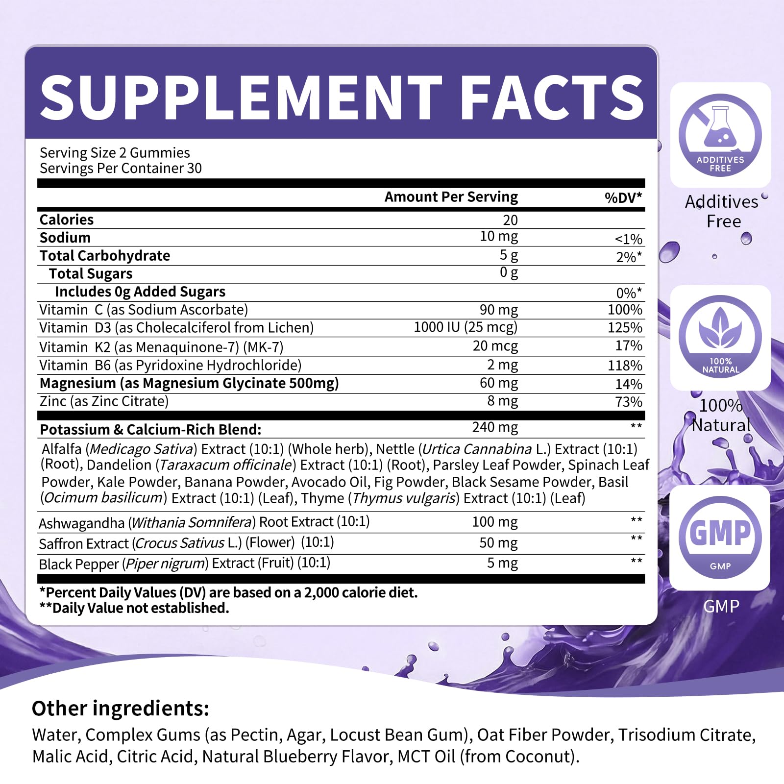 Ingredients panel on MABEFY bottle highlighting magnesium glycinate and potassium blend