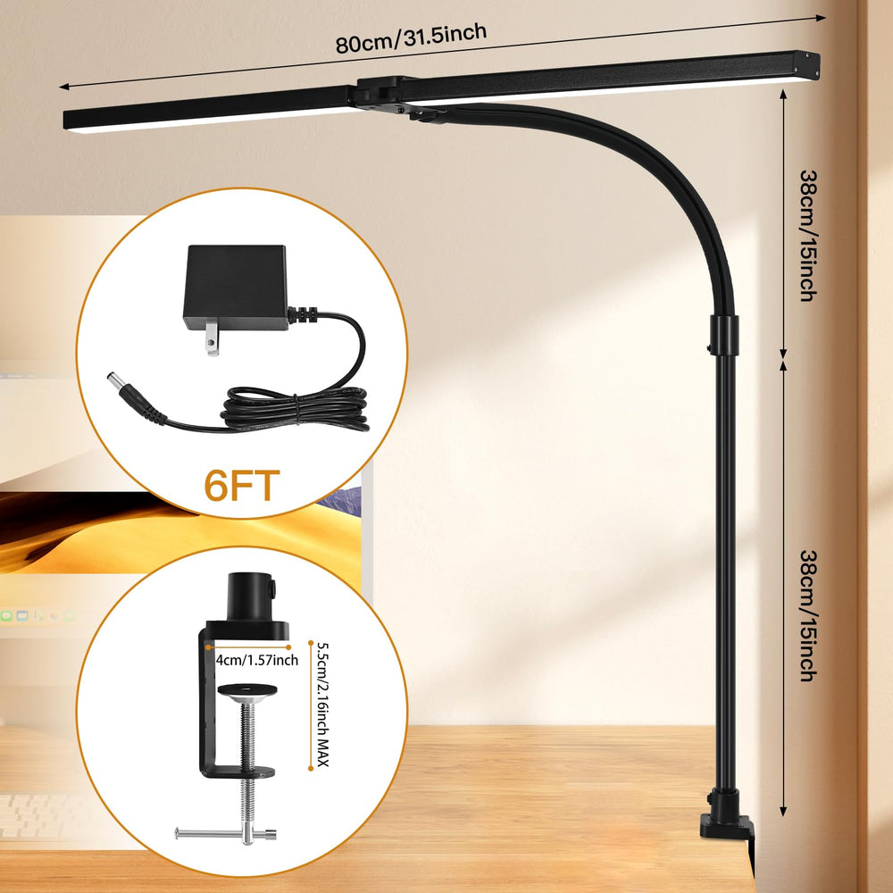 MACASA gooseneck clamp lamp offering flexible 360-degree positioning without desk clutter