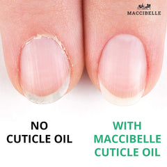 Maccibelle Cuticle Oil close-up shows honey aroma and light formula.