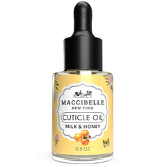 Maccibelle Cuticle Oil bottle with milk and honey scent for soothing moisture.