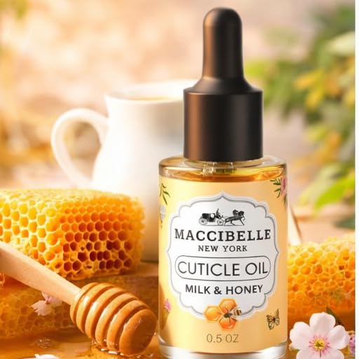 Maccibelle Cuticle Oil bottle shown for precise application.