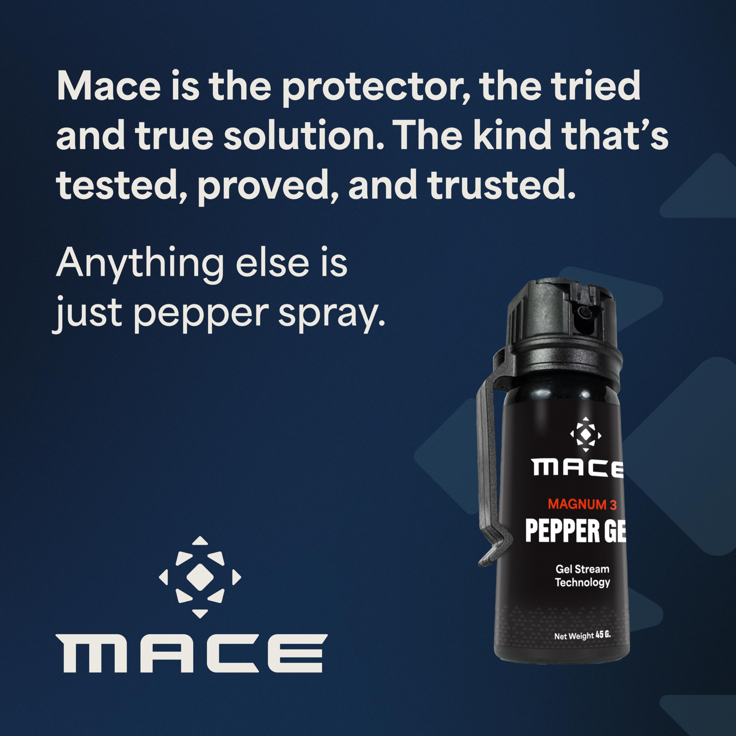 Mace Magnum 3 belt clip attached to waistband for easy reach.