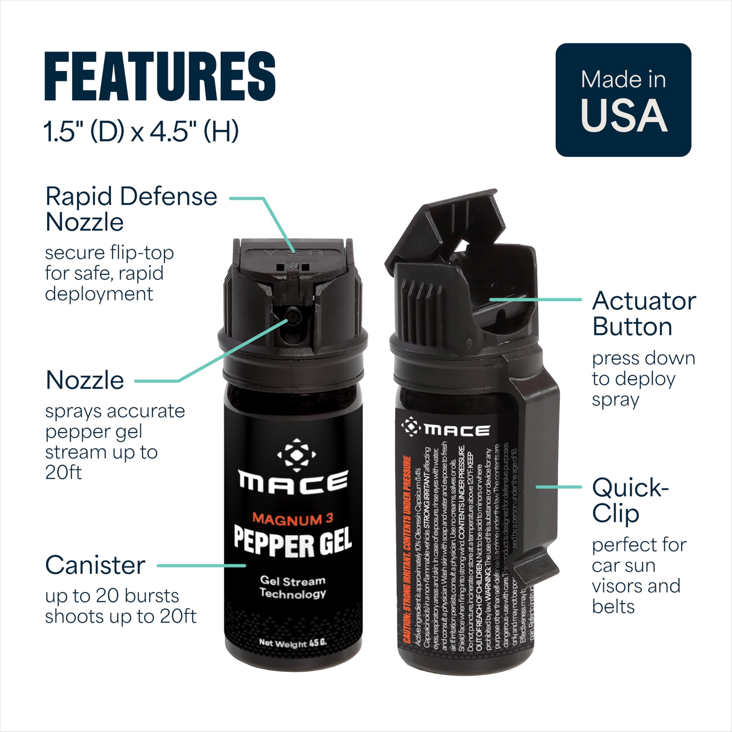 Mace Magnum 3 flip-top safety cap for safe handling and immediate deployment.