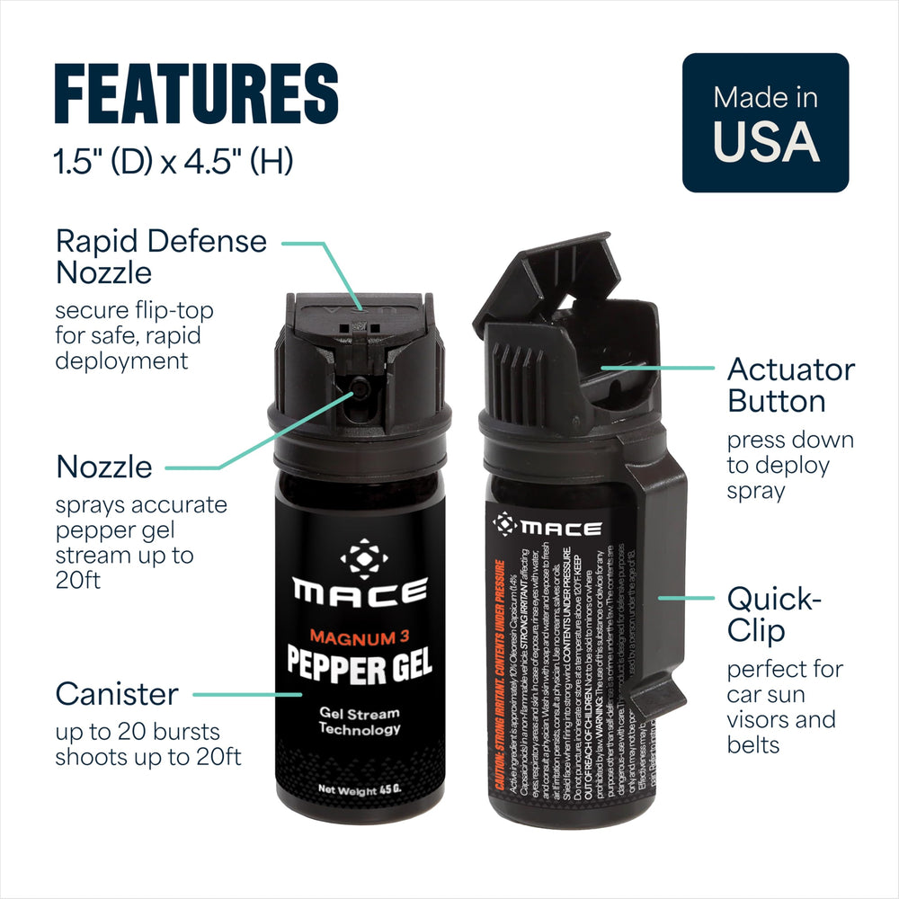 Mace Magnum 3 flip-top safety cap for safe handling and immediate deployment.