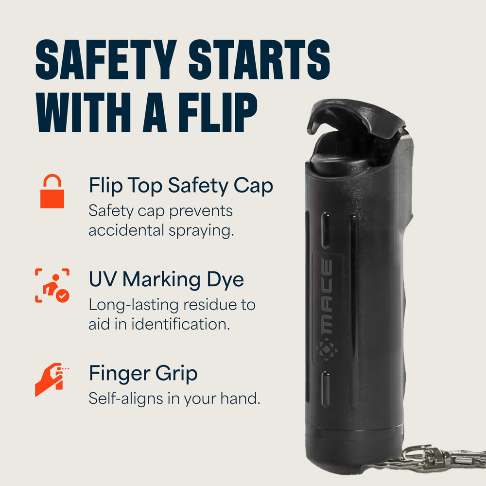 Mace Pepper Spray long-range stream reaches up to 12 feet for distance safety.
