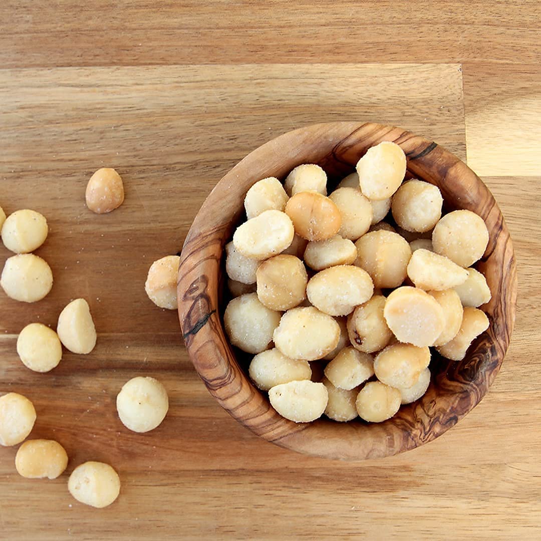 MacFarms sea salt macadamia nuts packets, portable snacks for travel.