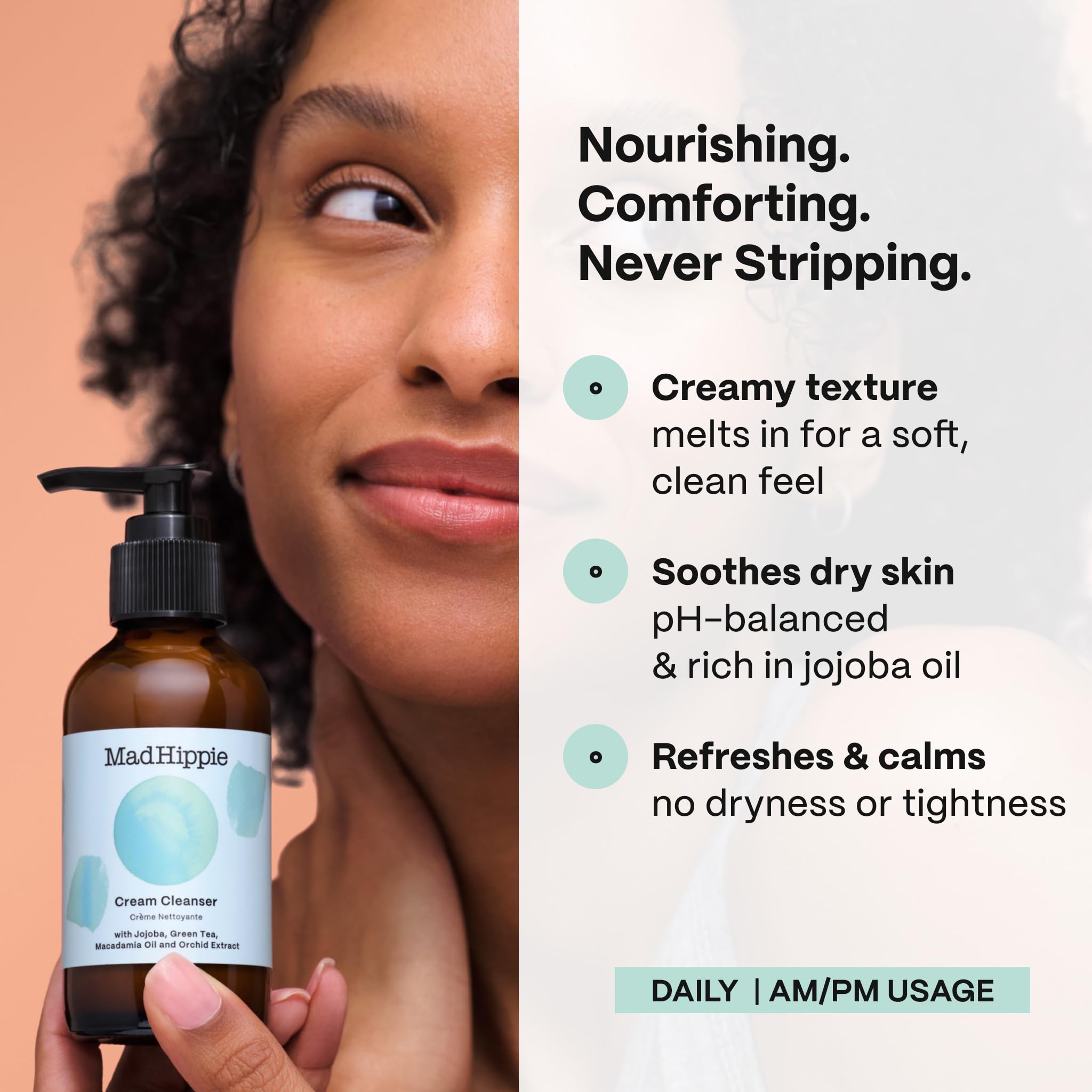 Mad Hippie Cream Cleanser being applied to the face for gentle cleansing.