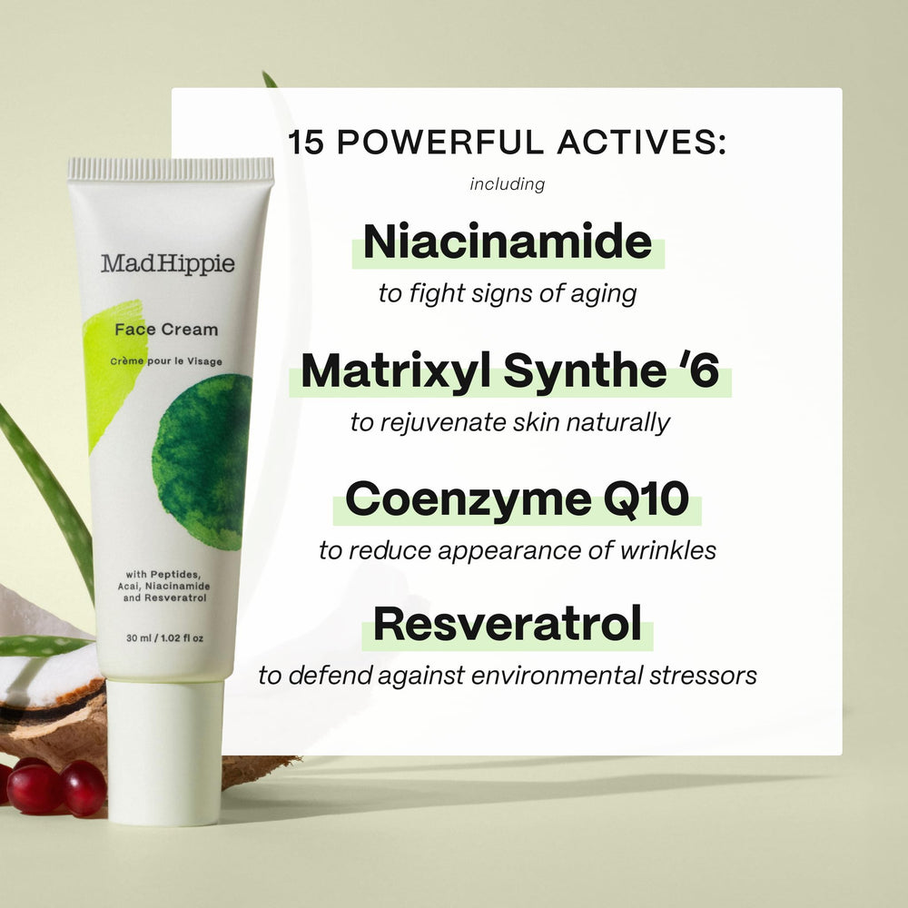 Pump bottle of Mad Hippie Face Cream for easy daily application