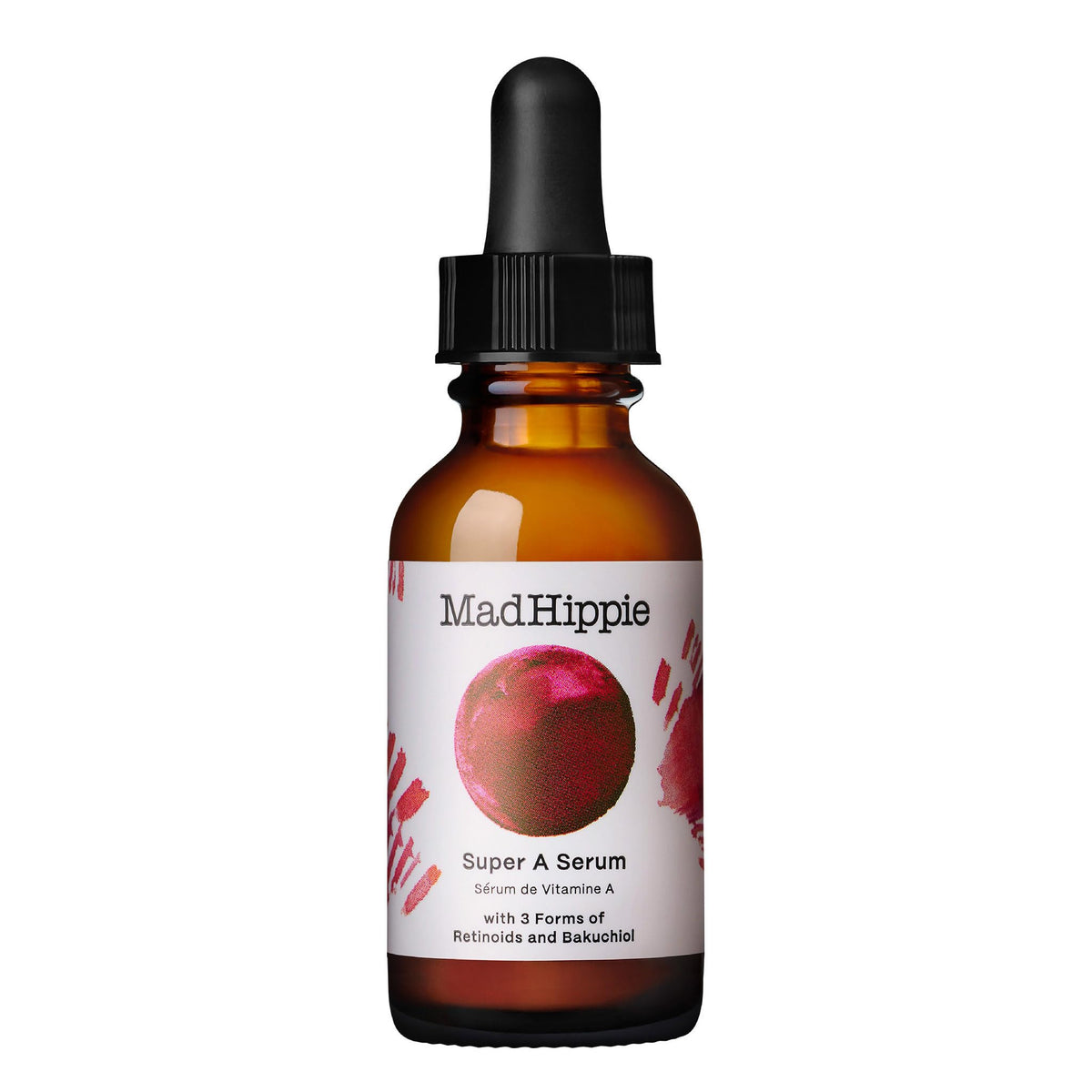 Mad Hippie Super A Serum bottle close-up for smoother skin texture.