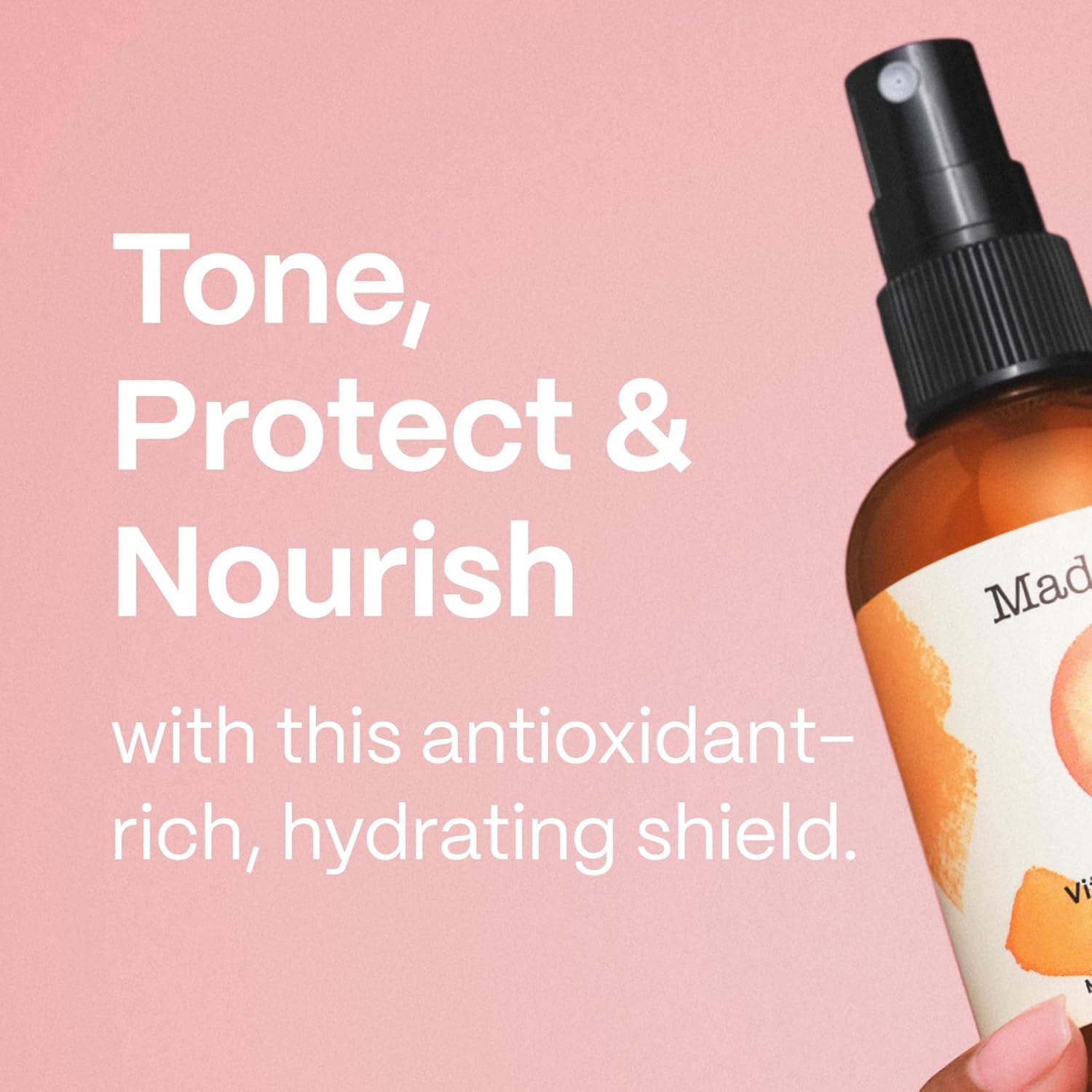 Mad Hippie Vitamin C Toning Mist applied on neck and chest