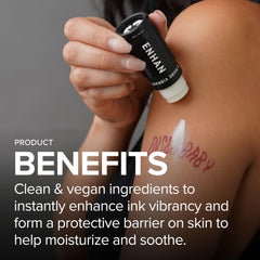 Mad Rabbit Enhance Tattoo Balm Stick gliding over skin to revitalize inked areas