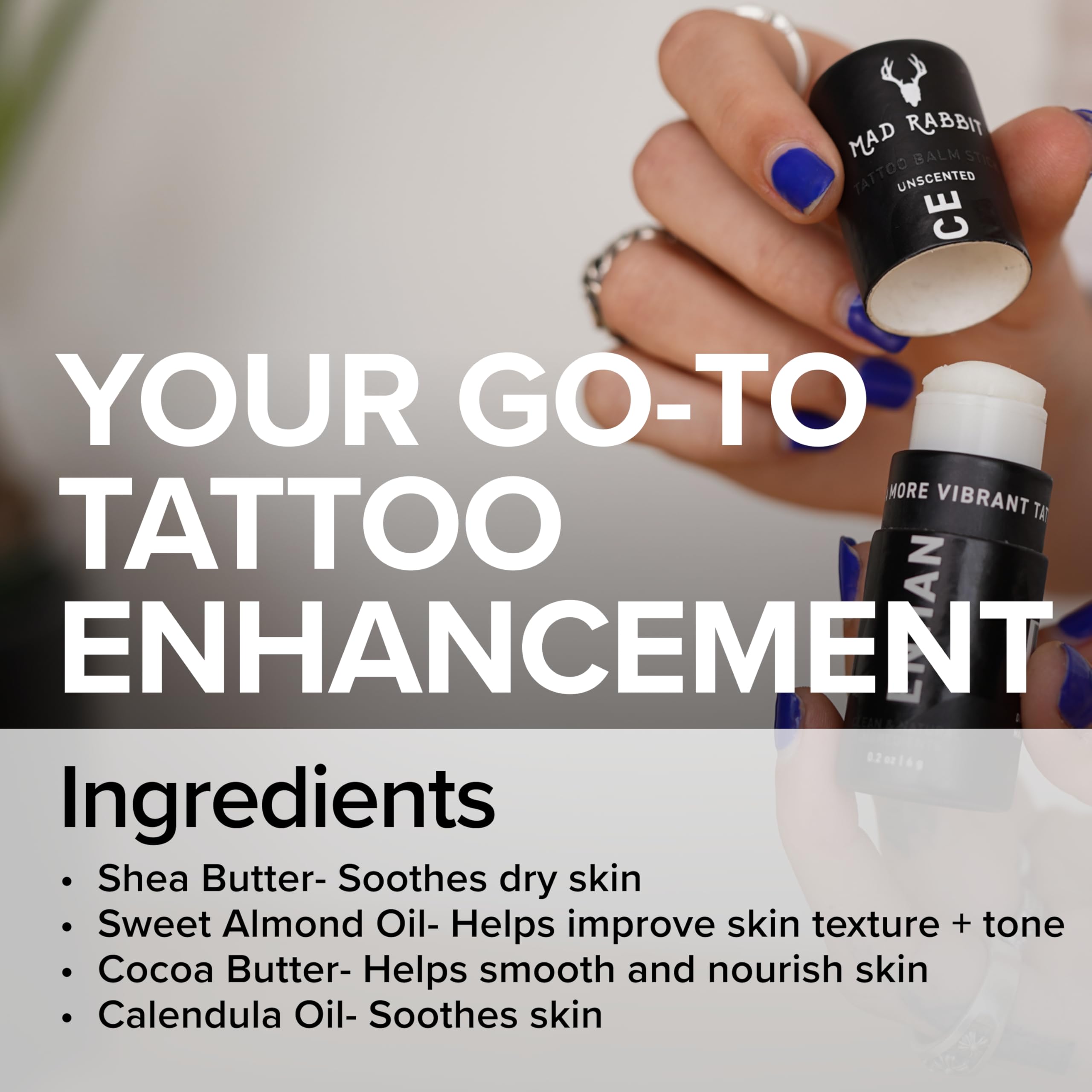 Mad Rabbit Enhance Tattoo Balm Stick twist-up design for mess-free application