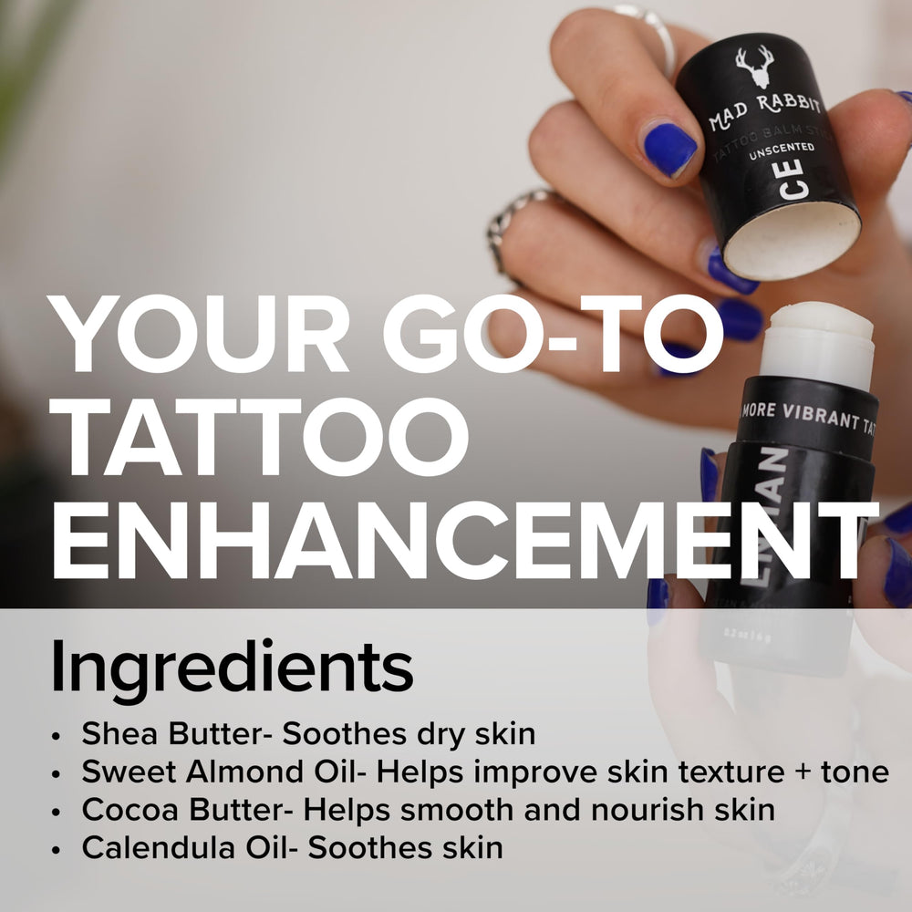 Mad Rabbit Enhance Tattoo Balm Stick twist-up design for mess-free application
