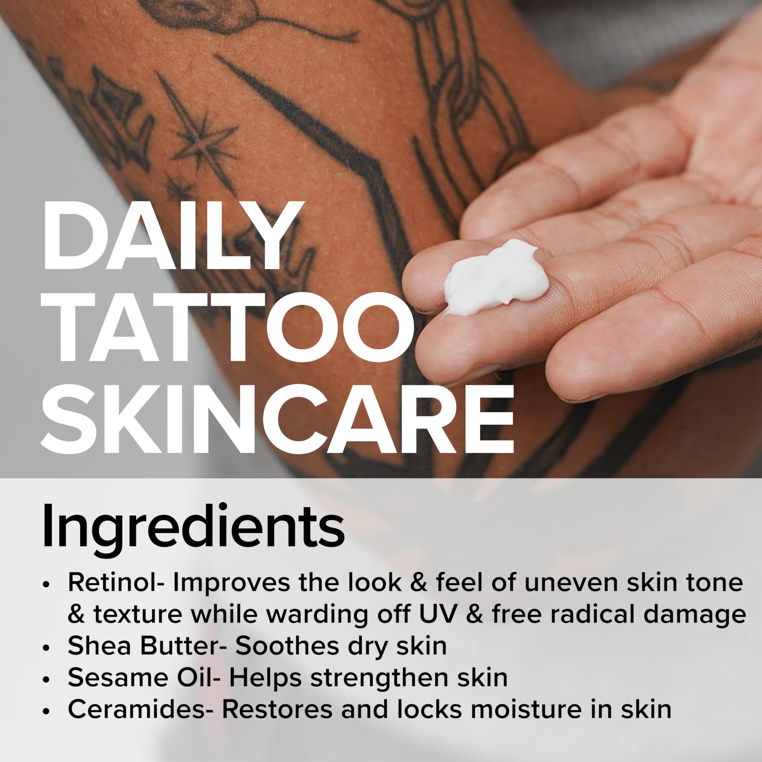 Mad Rabbit Replenish applying lotion to tattooed skin after shower