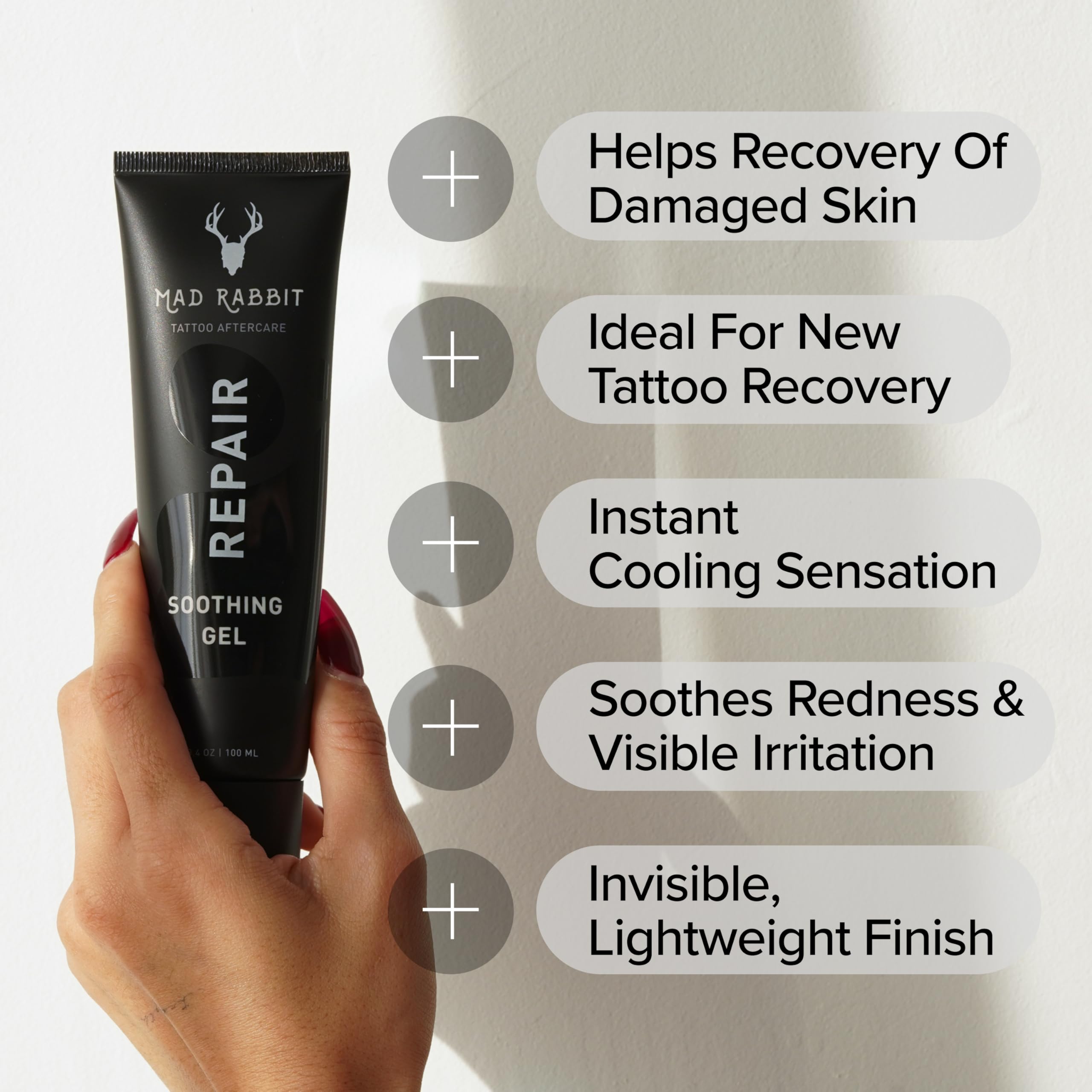 Application on arm showing smooth gel layer from Mad Rabbit aftercare